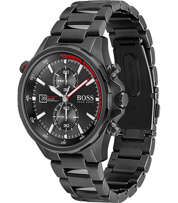 Montre Homme Hugo Boss Globetrotter 1513825 chronographe noir bracelet acier