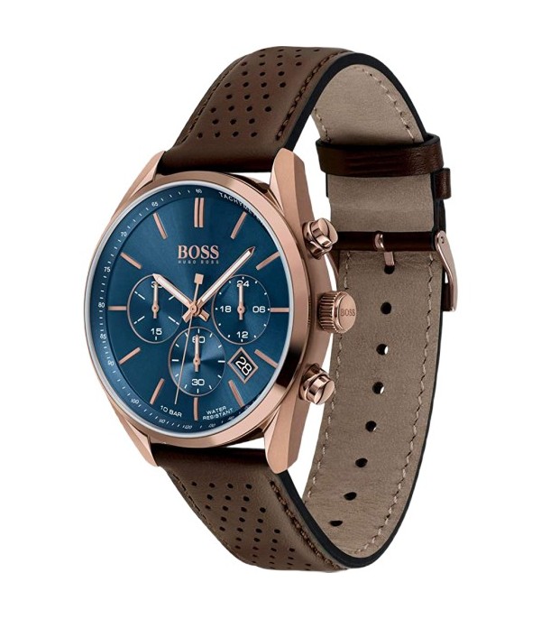 Montre Homme Hugo Boss Champion 1513817 bracelet en cuir perforé marron