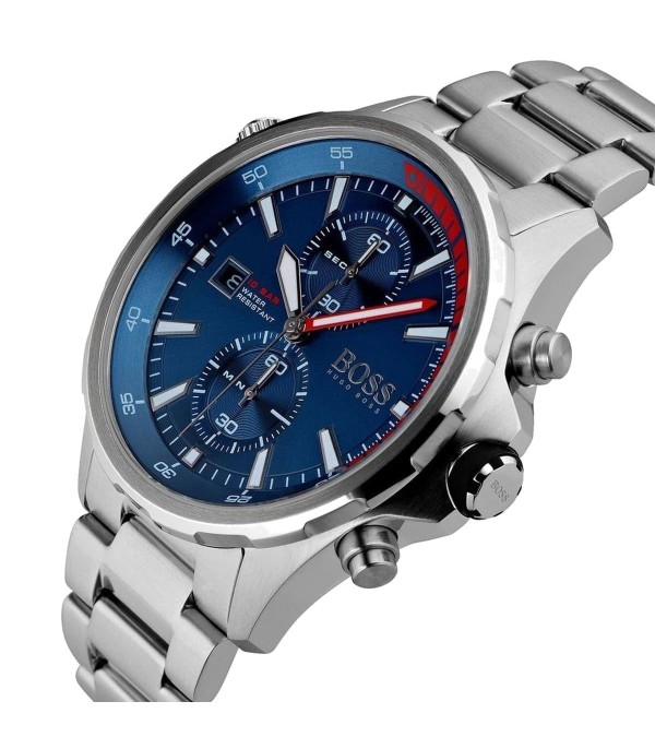 Montre Homme Hugo Boss Globetrotter 1513823 chronographe bleu bracelet acier