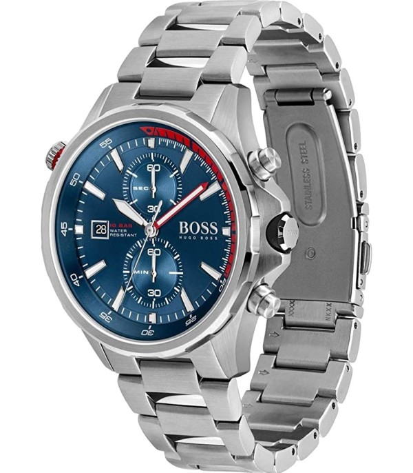 Montre Homme Hugo Boss Globetrotter 1513823 chronographe bleu bracelet acier