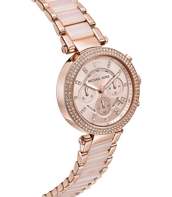 Montre Femme Michael Kors Parker MK5896 Bracelet en acier or rose et acétate